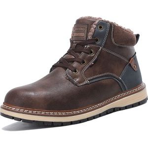Mens Winter Snow Boots Warm Non Slip Fur Lined Ankle Leather Shoes